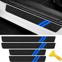 Door Sill Protector Compatible with Dodge Charger Challenger 4PCS Door Sill Protector with Plastic Scraper Carbon Fiber Leather Door Entry Guard Decoration Cars Fiber Door Sill Protector |Blue|
