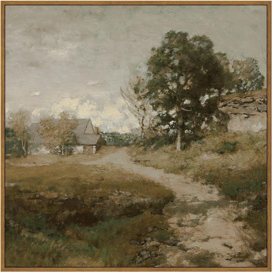 InSimSea Square Framed Canvas Wall Art, Large Decor Vintage Countryside Landscape Paintings, French Country Wall Pictures for Bedroom Living Room, Canvas Prints Farmhouse Decor 20"x20"