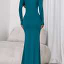 PRETTYGARDEN Fall Dresses for Women 2026 Long Sleeve Bodycon Mock Neck Ruched Maxi Formal Cocktail Wedding Guest Dress (Blue, XL)