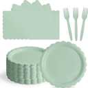 105PCS Paper Plates and Napkins Set, 7 Inch Scalloped Disposable Tableware with Forks for Birthdays, Garden Parties & Outdoor Events,Serves 35 (Sage Green)