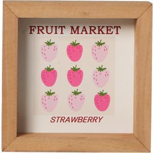 Strawberry Decor Kitchen Sign for Shelf, Strawberry Wood Sign for Tiered Tray Decor Summer Home Decoration 6”x6" (Fruit Market Strawberry)