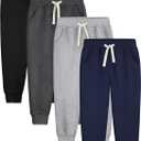 4 Pack Boys Sweatpants Joggers Cotton Athletic Sweatpants Youth Joggers Pants with Pocket Drawstring (Medium, Gray, Navy, Dark Gray, Black)