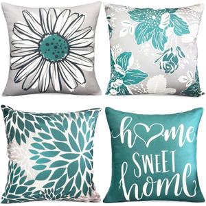 Decorative Throw Pillow Covers Set of 4 Green Pillow Covers 18x18 inch Farmhouse Throw Pillow Cover Linen Square Pillowcase Cushion Cases, Boho Pillow Covers for Couch Sofa Outdoor Home