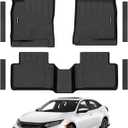 Floor Mats for 2016-2021 Honda Civic Sedan/Coupe/Type R/Insight,2017-2021 Hatchback All Weather TPE Floor Liners Custom Fit for Civic 2021 1st & 2nd Row & Door Sill Guards Anti-Slip Full Set Car Mats