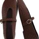 CUSHIONAIRE Bistro Mary Jane Flats for Women, Woven Ballet Flats Shoes with Strap and Memory Foam for All-Day Comfort, 8 1/2, Brown