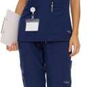 Nautica Women's Scrub Set, 9-Pocket Breathable & Stretchy Pants & Tops (Medium, Navy)