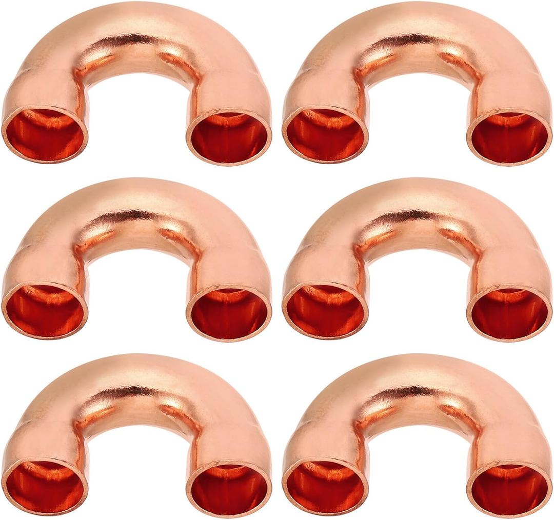 PATIKIL 1/2 Inch ID Copper Pipe Fittings, 6 Pcs 180 Degree Return Bend Copper Pipe Sweat Welding Solder Connection for HVAC Air Conditioning Hydraulic