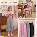 YooAurvox 3 Pack Girls Capri Pants with Pockets,Wide Leg Cropped Casual Pants with Elastic Waist for Little & Big Girls 5-14(Pink, Light Heather Gray, Black,9-10 Years)