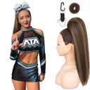 SEIKEA Cheer Ponytail Hair Piece, 16" Straight Cheerleader Hairpiece Ponytail Extension for Cheerleader Competition, Dance Brown with Blonde Highlights