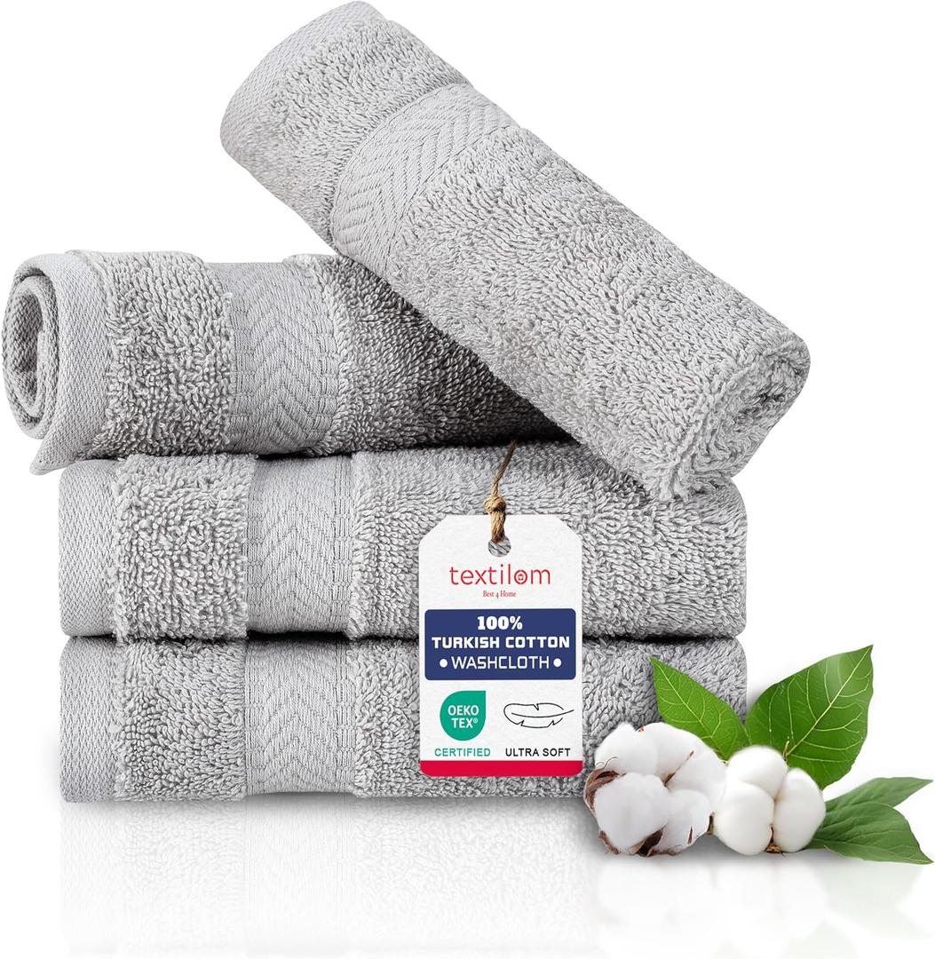 TEXTILOM Washcloths for Body and Face  Hotel and Spa Quality & Soft & Absorbent & Quick Dry Wash Cloths for Your Body  100% Turkish Cotton Wash Clothes Towel Set of 4 (13 x 13 inches) - Light Grey TEXTILOM Washcloths for Body and Face  Hotel and Spa Quality & Soft & Absorbent & Quick Dry Wash Cloths for Your Body  100% Turkish Cotton Wash Clothes Towel Set of 4 (13 x 13 inches) - Light Grey