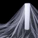 Hosuly 54" x 25 Yards Glitter Tulle Fabric Rolls Netting for DIY Craft Handmade Princess Dress Cape and Wedding Party Backdrop Decoration (White, Sequin)
