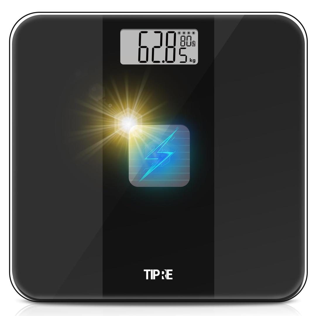 TIPRE Solar Powered Weight Scale with Endless Power, Scale for Body Weight, Electronic Bathroom Scale for Weight Loss, Digital Weighing Scale with 0.1lb Accuracy No Battery Required, 400lb/180kg