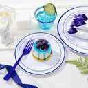 WELLIFE 350 Pcs Blue Plastic Plates for 50 Guests - Plastic Dinnerware Set,Party Supplies Includes 100 blue plates,150 Silverware,50 Napkins,50 Cups,Blue and White Plates