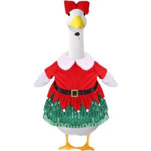 Christmas Goose Outfit for 23in/58.42cm Lawn Goose, Cute Santa Claus Costume with Bow Hair Clip for Porch Yard Garden Outdoor Holiday Decoration
