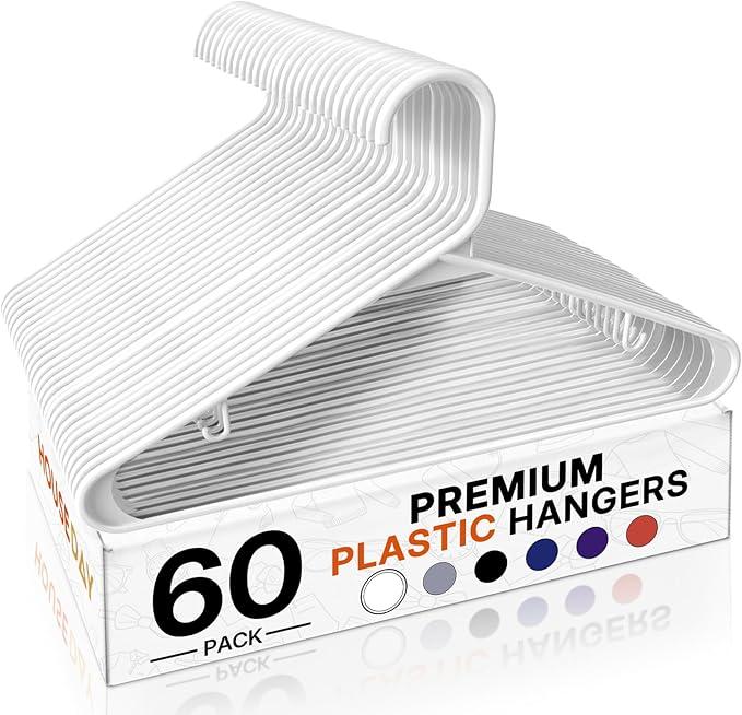 HOUSE DAY White Plastic Hangers 60 Pack, Clothes Hangers with Non Slip Hooks, Durable & Space Saving Coat Hanger, LightWeight Clothing Hanger, Perfect Closet Organizer for Everyday Use