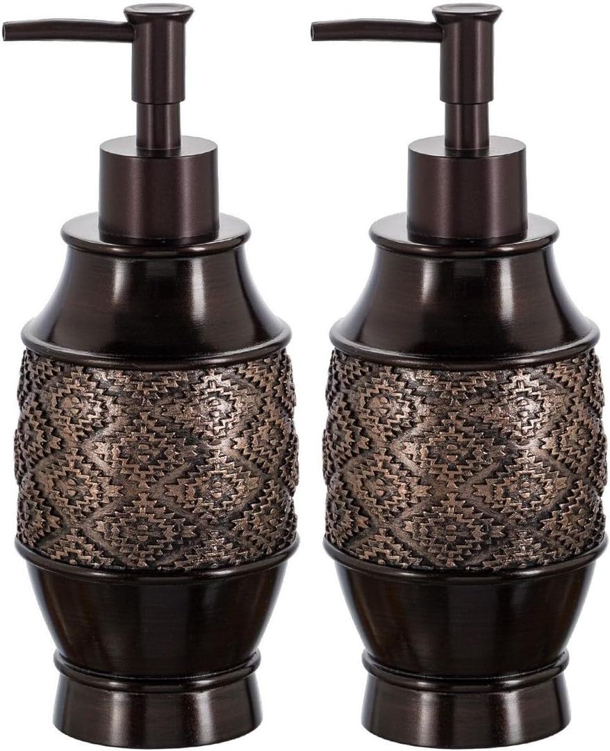 Creative Scents Dublin Brown Bathroom Soap Dispenser Set of 2 - Decorative 8 Oz. Hand Soap and Lotion Dispenser Set with Durable Matching Pumps - Brown Bathroom Accessories Sets Countertop