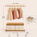 BAMBOOHOMIE Kids Clothing Rack with 2 Storage Bins, Bamboo Toddler Dress Up Rack with Adjustable Rods & Bottom Shelves, Baby Clothes Garment Rack for Nursery Bedroom Playroom (White)