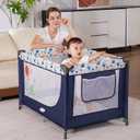 Pamo Babe Compact Pack and Play - Portable Crib for Baby, Lightweight Foldable Travel Playard with Mattress Pad & Carry Bag, Safe Breathable Travel Bed for Home, Trips & Family Visits, Cute Pattern