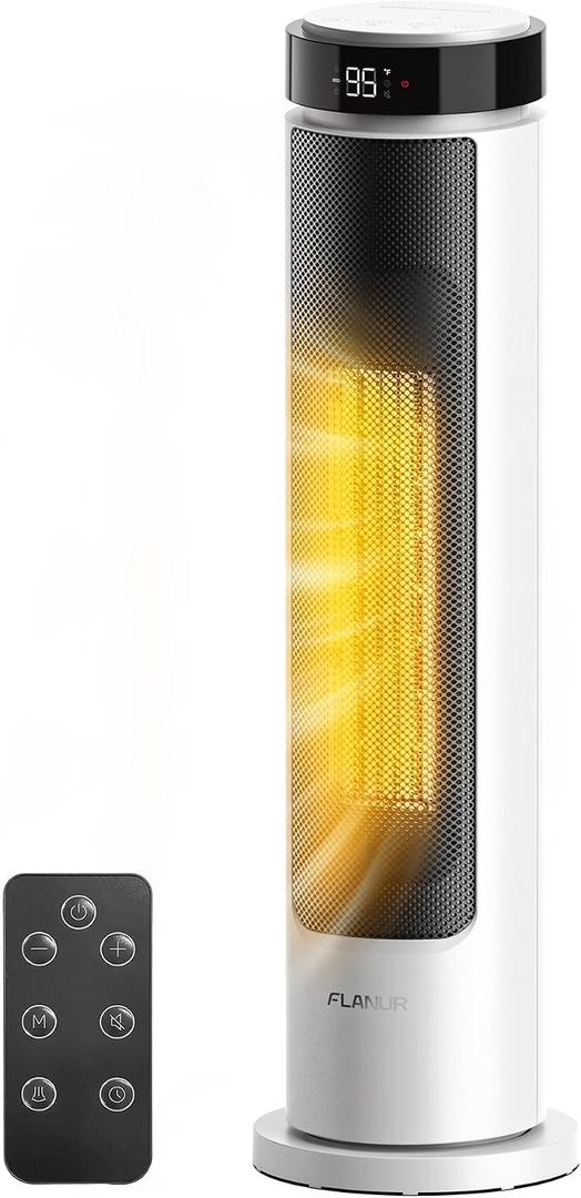 FLANUR Space Heaters for Indoor Use Large Room, 1500W Portable Electric Heater with Remote, 5 Modes, Safety Protection & Child Lock, 12H Timer, Oscillation Heater for Bedroom Home Office White 1Pack