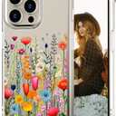 Hungo Compatible for iPhone 15 Pro Max Case for Women Clear Design Cute,Girly Girls Promax Colorful Bright Flowers Florals Field Seamless Summer Meadow Botanical
