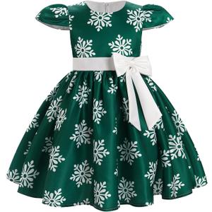 Toddler Baby Girls Christmas Snowflake Dress Bowknot Belt Xmas Party Holiday Dresses (2-3T, Green)