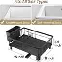 SNTD Dish Drying Rack - Space-Saving Dish Rack for Kitchen Counter, Stainless Steel Dish Drainer with Utensil Holder and Drainboard, 11" W x 15" L (Black)