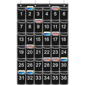 Numbered Classroom Pocket Chart for Cellphone and Calculator Holder, 36 Hanging Wall or Door Organizer