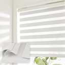 Cordless Zebra Blinds for Windows Shade Dual Layer Free-Stop Light Filtering Blackout Roller Blinds Thermal Insulated Privacy Protection, Inside or Outside Mount(White,33.5''W x 72''H)