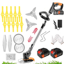 Cordless Lawn Mower with Battery and Charger,21V Lawn Trimmer Grass Edger with Two 2.0Ah Li-Ion Battery Powered & 3 Cutting Blade Types, Compact Power Tool for Lawn Yard Work（Foldable）