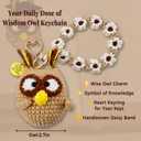 Handmade Crochet Owl Keychain for Teachers, Teacher Appreciation Gift with Daisy Wristlet, Cute Inspirational Bag Charm for Women