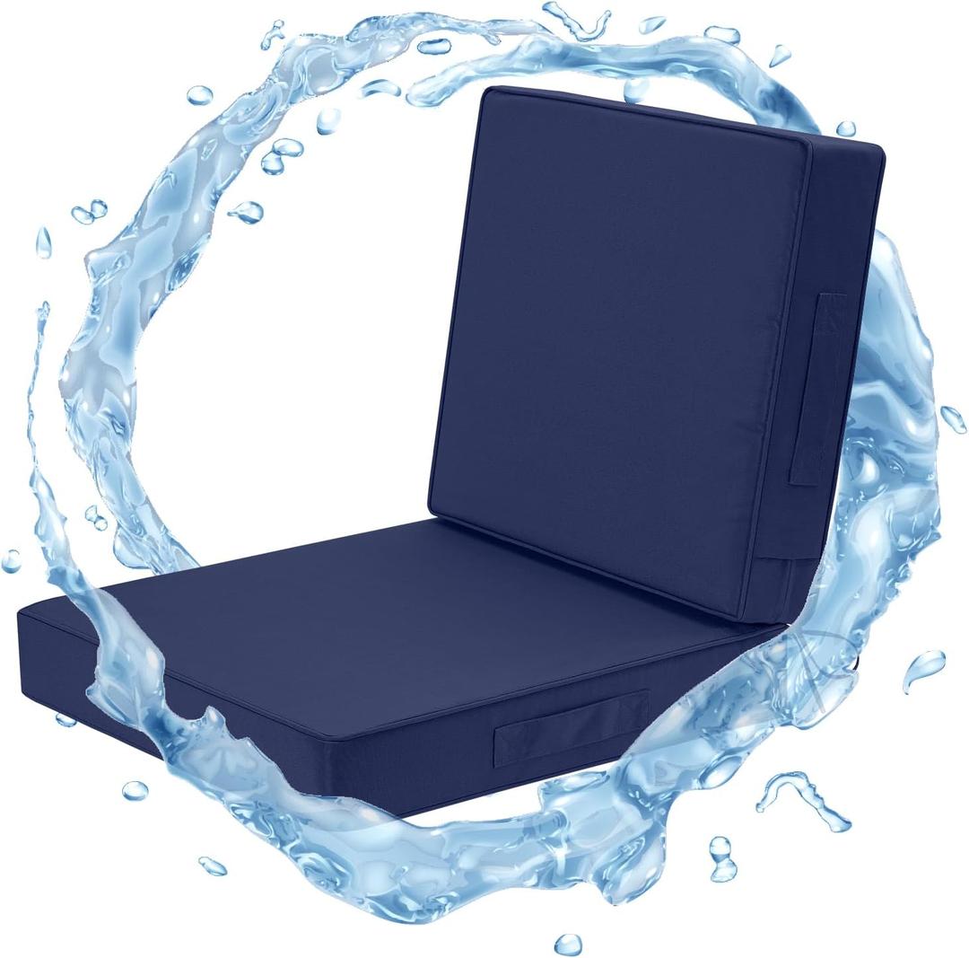 Wellsin Outdoor Cushions for Patio Furniture, Waterproof Outdoor Seat Cushions with Ties and Handle, Outdoor Cushions 24 X 24, Outdoor Deep Seat Cushions with Removable Cover, Navy