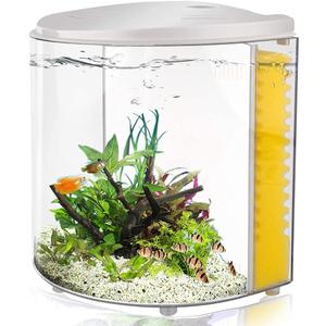 Small Fish Tank 1.2 Gallon Betta Fish Tank with Filter and Light for Shrimp, Jellyfish, Goldfish, Aquarium Starter Kit for Home, Office, Room, Decorative Desktop (White)