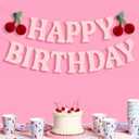 xo, Fetti Happy Birthday Cherry Banner - Pink Glitter, 6.5 Ft. | 3D Cherry Garland, Bday Decoration, Accordion Party Sign, Pop Up Photoshoot Backdrop