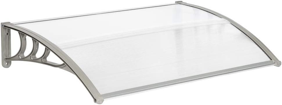 Window Awning Outdoor Polycarbonate Hollow Sheet Door Patio Canopy (Silver Canopy + Grey Bracket, 35" x 47.2")