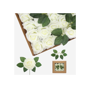50PCS Mike White Artificial Flowers Real Looking Foam Fake Roses, Rose Artificial Wedding Flowers Combo for Wedding Bouquets Centerpieces Flower Arrangements Decorations (Milk White, 50)
