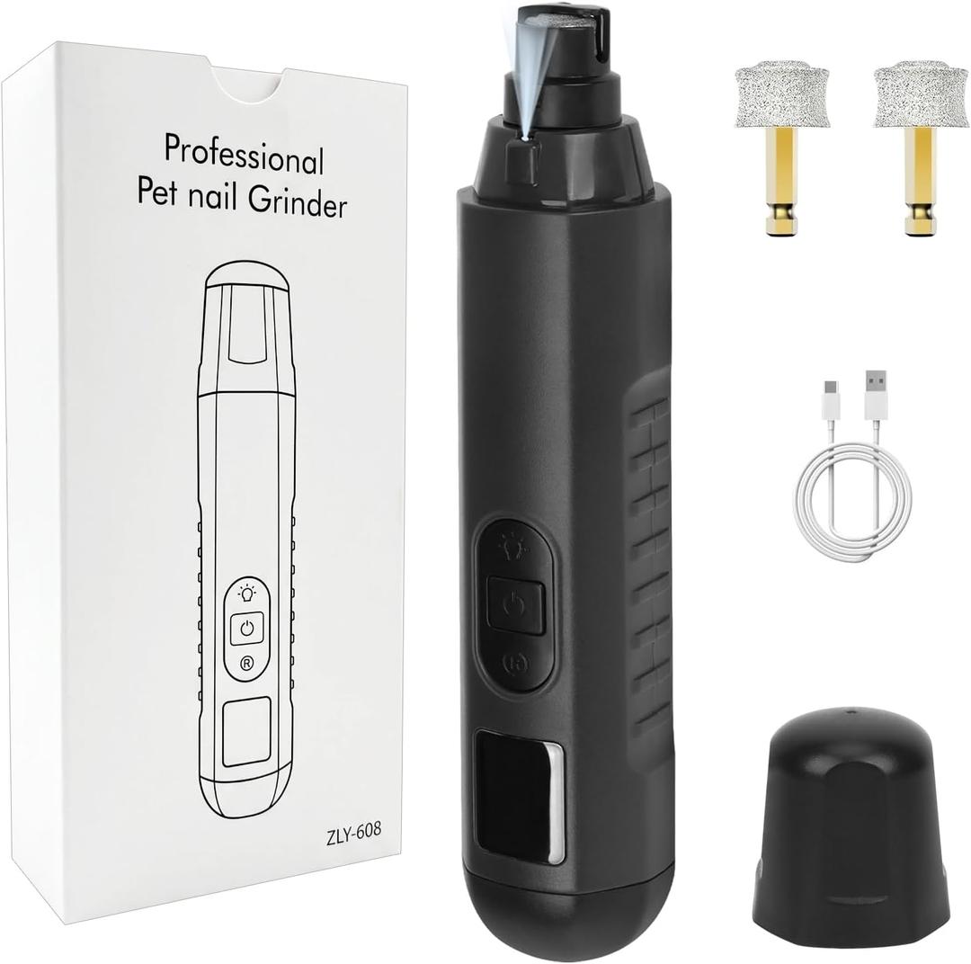 OWill Electric Dog Nail Grinders with Dual LED Light, 5-Speed Quiet Pet Nail Trimmer with LCD Display, Rechargeable Dog Claw Grinder File for Large Medium Small Dogs and Cats