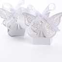 Auto-Plaza 50 Pieces Butterfly Laser Cut Favor Boxes DIY Wedding Birthday Gift Candy Boxes with Ribbons (White)