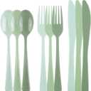 300 Pieces Sage Green Plastic Silverware Heavy Duty Plastic Cutlery Set Heavyweight Disposable Flatware Includes Spoons Forks Knifes for Birthday Party Prom Night Wedding Dinner