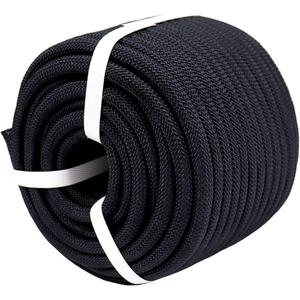 Braided Polyester Arborist Rope (3/8 inch X 100 feet) High Strength Bull Rope for Tree Work Truck Securing Camping Swing, Black