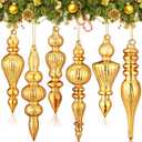 Soaoo 6 Pcs 6.3 Inch Champagne Gold Mercury Glass Finial Christmas Ornaments Hanging Christmas Finials Glass Ornaments Assorted Mercury Decor for Xmas Tree Vintage Holiday Decoration(Classic)