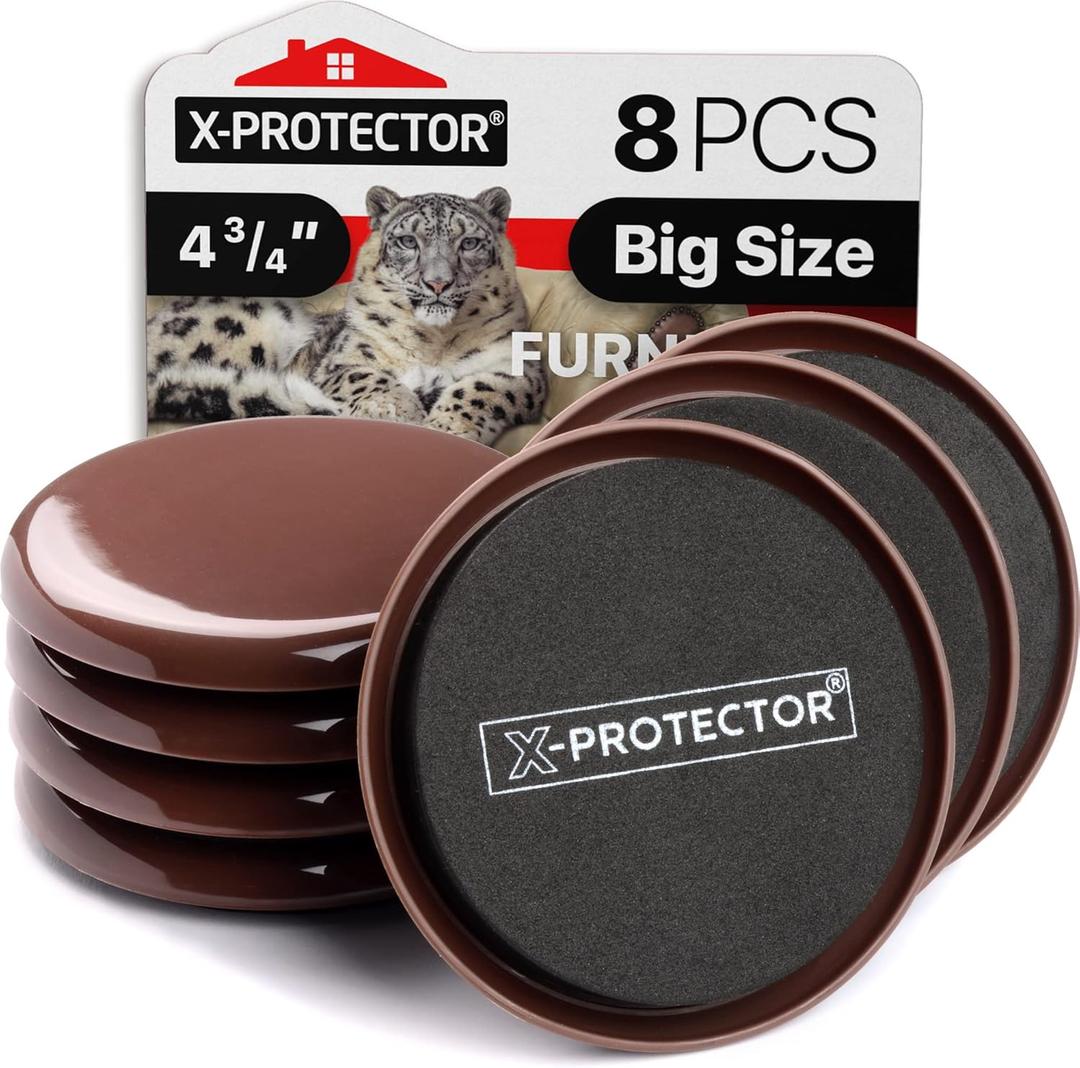 Furniture Sliders for Carpet X-PROTECTOR - 8 PCS Best Heavy Moving Pads 4 3/4" - Sliders for Furniture. Move Your Furniture Easy with Reusable Furniture Movers Sliders for Carpets!