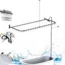 Clawfoot Tub Shower Kit,Add On Shower With Bathcock Diverter Faucet and 60" D Type Claw foot Tub Shower Curtain Rod Kit,D-Style Shower Rod and Clawfoot Tub Shower Faucet Set,Chrome Plated