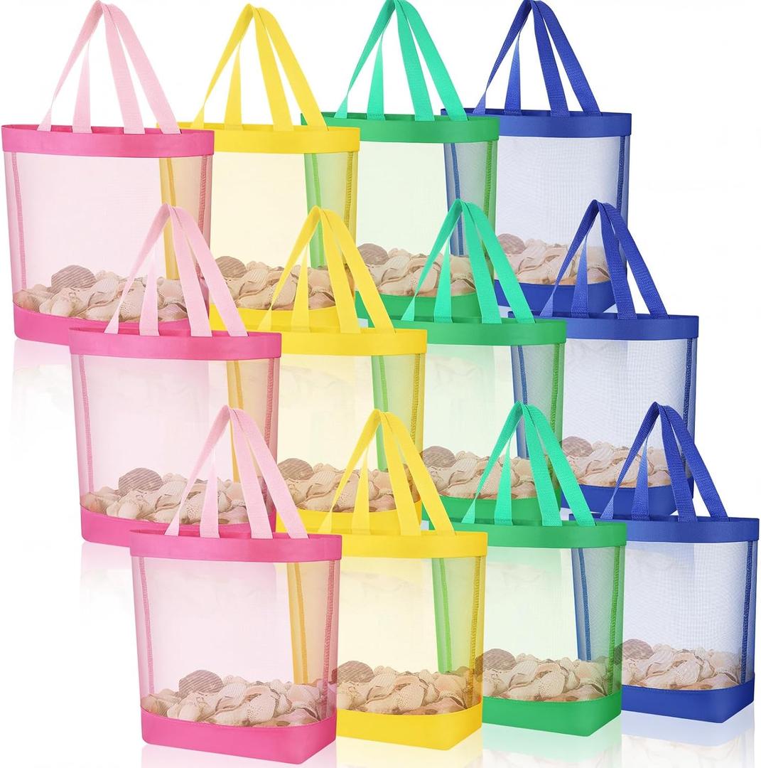 Amylove 11 x 12.9 Inche Mesh Beach Tote Bags Mini Pool Beach Bags Reusable Colorful Polyester for Travel Party Swim Toys