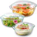6pc Glass Tureen Dishes for Oven with Lids, Durable Borosilicate Glass Covered Bakeware Set, Microwave Safe, Versatile Round Baking Dishes for Oven with Lid, Clear Lead-Free Casserole Cookware.