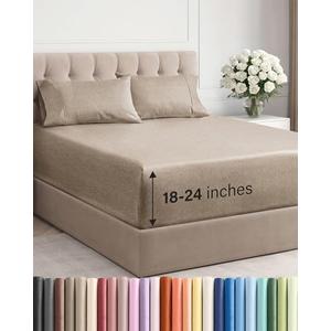 Extra Deep Pocket King Sheets - 4 Piece Breathable & Cooling Bed Sheets - Hotel Luxury Bed Sheet Set - Soft, Wrinkle Free & Comfy - Easily Fits Extra Deep Mattresses - Heathered Beige Sheets Set,Size King