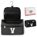 COSHAYSOO Tween Preteen Teen Girls Black Toiletry Bag Hanging Letter V | Monogrammed Initial Gifts for Teenage Girls Travel