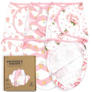 Bublo Baby Swaddles for Newborns  Zipper Swaddles 0-3 Months, 3-Pack  Organic Infant Sleep Sack with Zipper  Adjustable & Breathable Swaddle Blanket Wrap for Newborn Girls (Pink Floral)