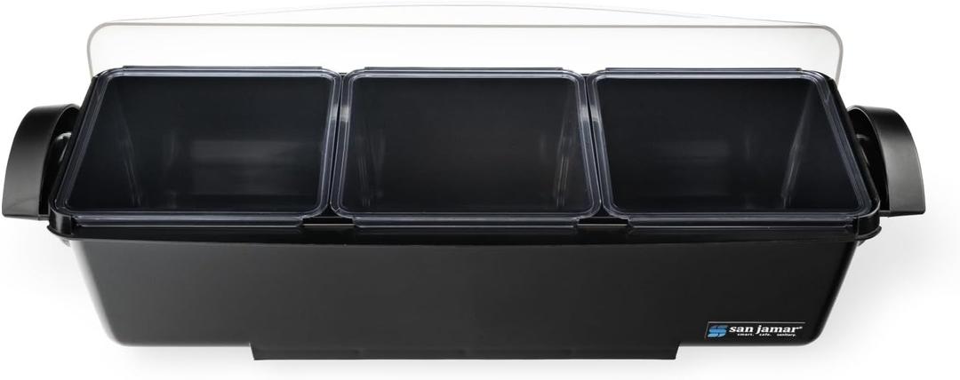 San Jamar Dome Condiment Center 3 Tray with Dome Lid for Kitchen, Bar, and Restaurants, Plastic, 12 Pint, Black