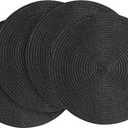 Floroom 15 Inch Round Braided Placemats Set of 4, Washable Heat Resistant Cotton Polyester Circle Place Mats for Kitchen Dining Table - Black