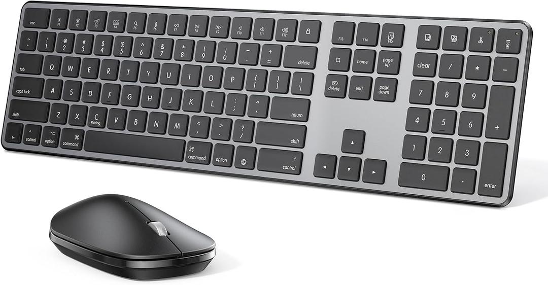Bluetooth Keyboard and Mouse for Mac, OMOTON Wireless Multi-Device Keyboard with Numeric Keypad, Keyboard and Mouse Combo, for MacBook Pro/Air, iMac, iMac Pro, Mac Mini, Mac Pro (Three zone keyboard, BlackGrey)